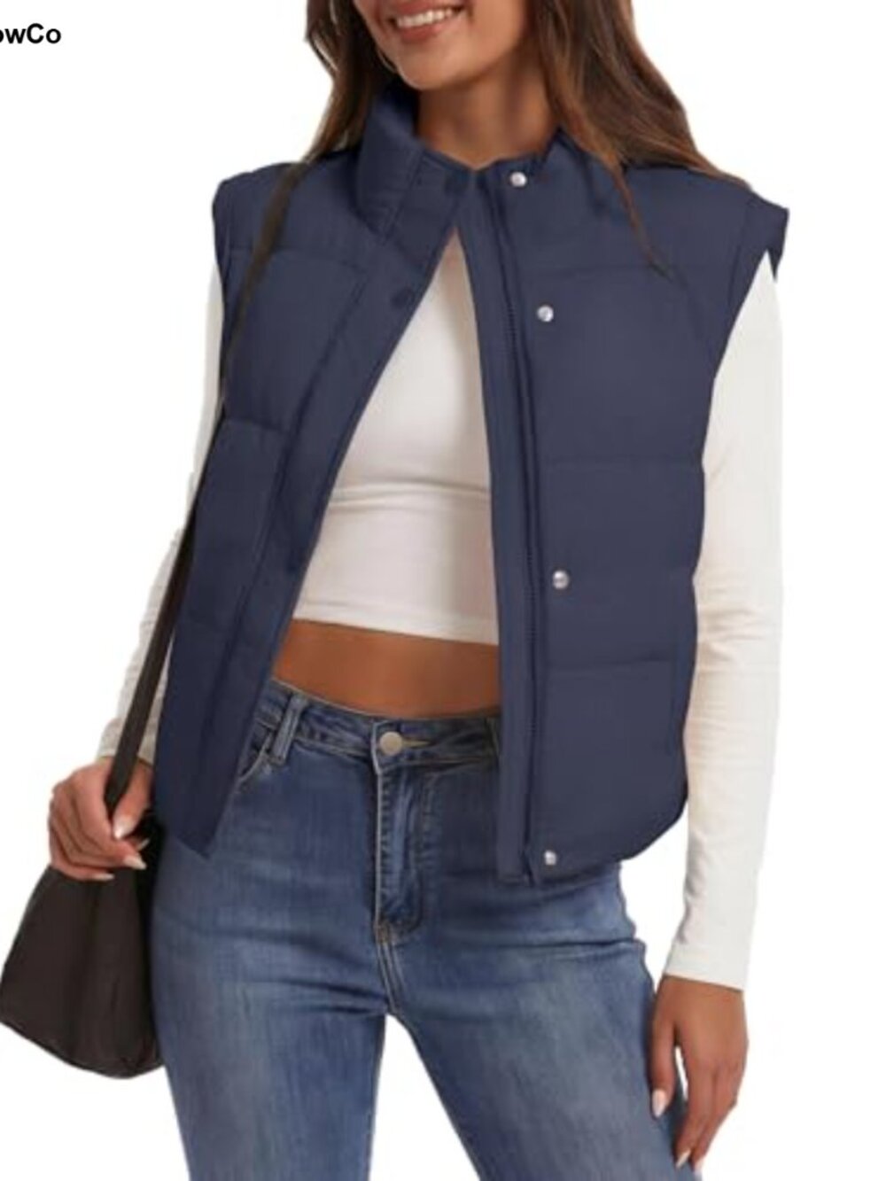 Womens Cropped Puffer Vest Sleeveless Lightweight Zip Snap Closure